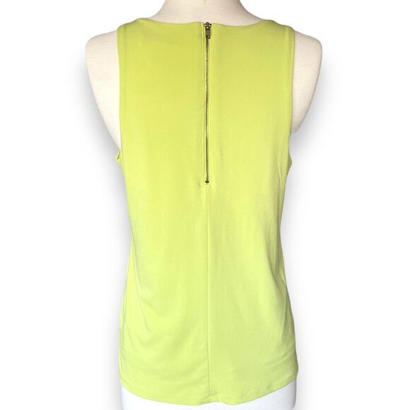Forever 21 Lime Green Summer Long Tank Silver Zipper Back Business Casual Blouse - Picture 2 of 3